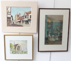 Three pieces:  1. 'Hitchin, Herts.', oil on artist's board signed lower right (possibly ORCHANT) (24