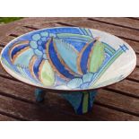 An Art Deco style ceramic bowl: incised polychrome decorated flowers and leaves decoration and