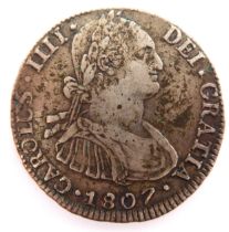 An 1807 Mexico 8 reales silver coin (Carolus IIII)