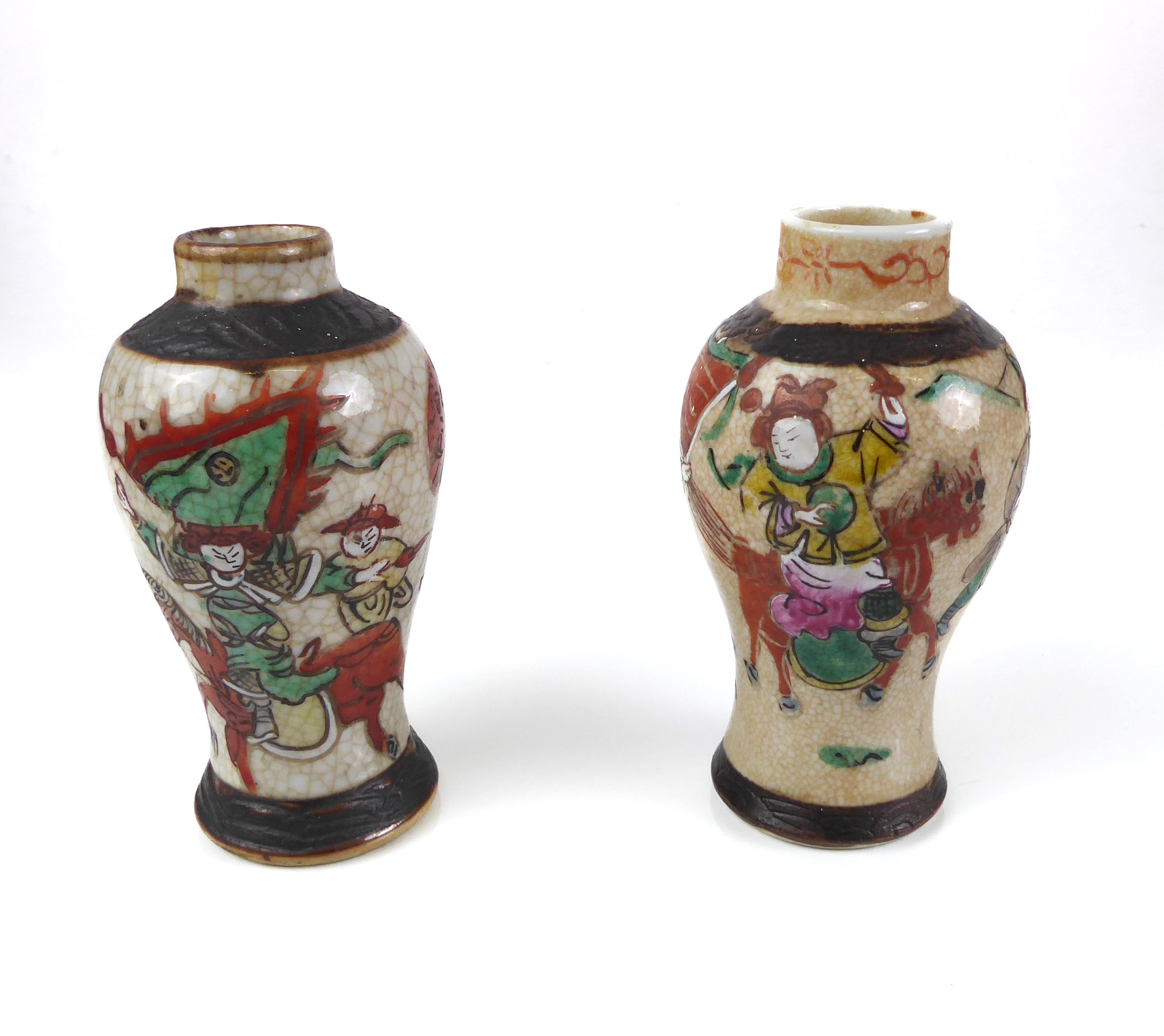 Two small Chinese porcelain crackle glaze baluster vases: 20th century, painted with warriors, one - Image 3 of 10