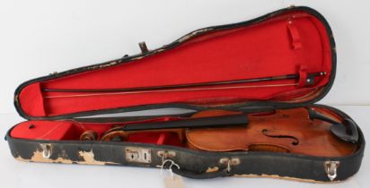 A 19th century violin: the instrument with flame effect cut maple with a ripple pattern, the