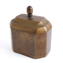 A late 18th century bronze tobacco box - octagonal form with acorn finial to the cover, 11.9cm.