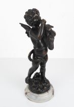 A modern patinated bronze figure of a cherub after Auguste Moreau - with dark brown patination,