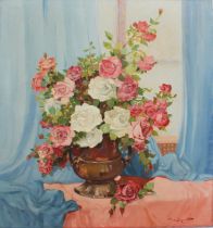 Francesco Pablo de Besperato (1900-1963) still life, roses in a vase oil on canvas 72 x 68.5 cm (