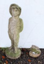 A composition stone garden statue (62 cm high) and a garden frog (17 cm high)