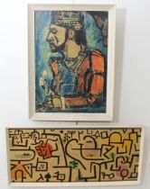 Two retro mid-century modern art prints - one 'Rich Harbour' by Paul Klee, 13 x 29in. (33 x 73.