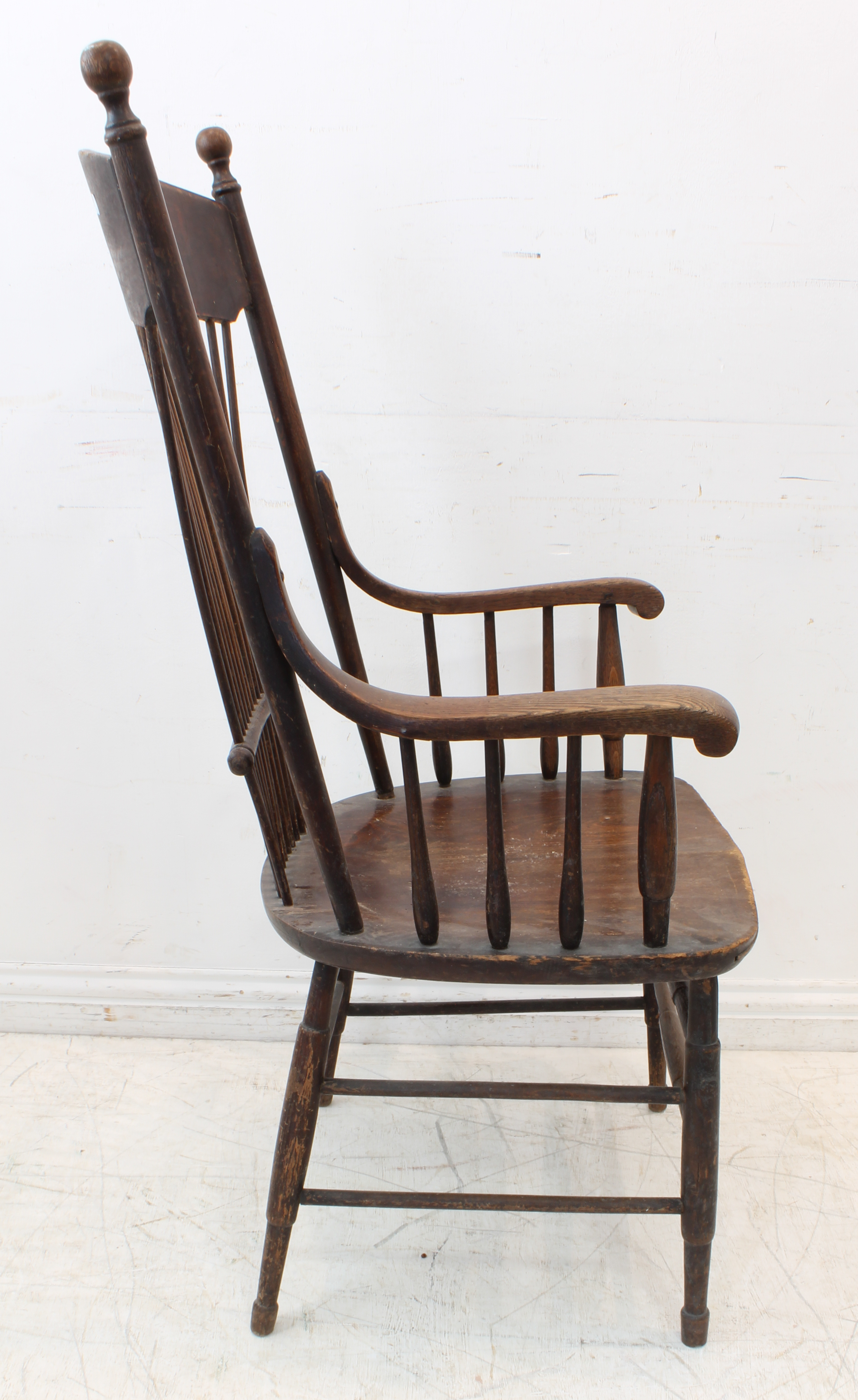 Two pieces: 1. a late 19th century open oak armchair in American style, with concave top rail - Image 8 of 16