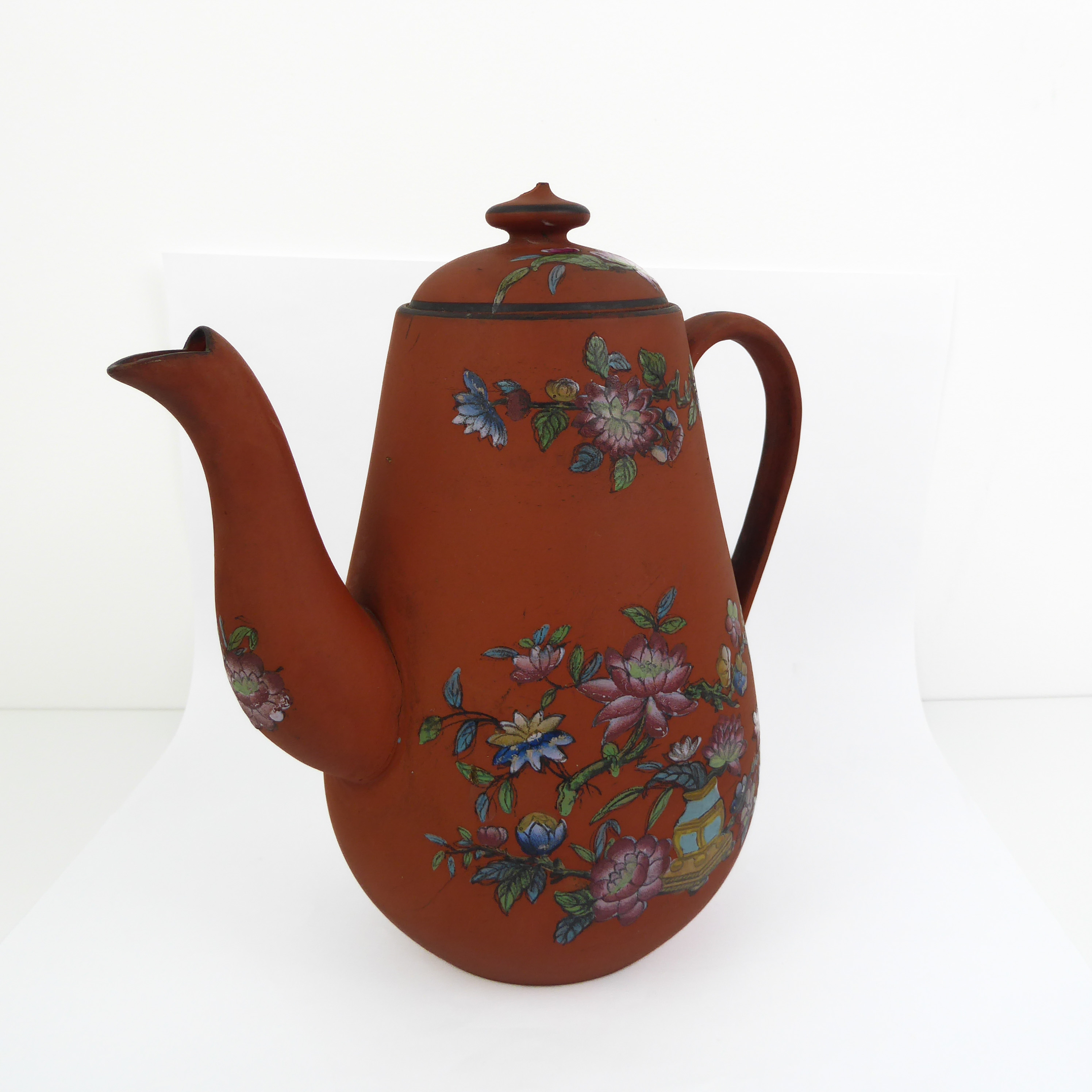 A Chinese Yixing stoneware famille rose enamelled teapot and cover - Qing Dynasty, probably 19th - Image 2 of 9