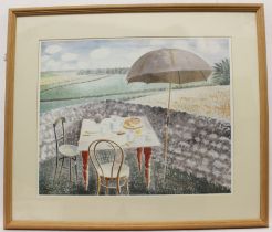after Eric Ravilious (British, 1903-1942) - 'Tea at Furlongs', coloured print,  14 x 17¼in. (35.5
