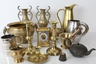 Assorted brassware, silver-plate and collectables to include: an antique pestle and mortar, a