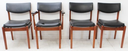 A set of four (3+1) Modernist upholstered teak dining chairs in Scandinavian style and with