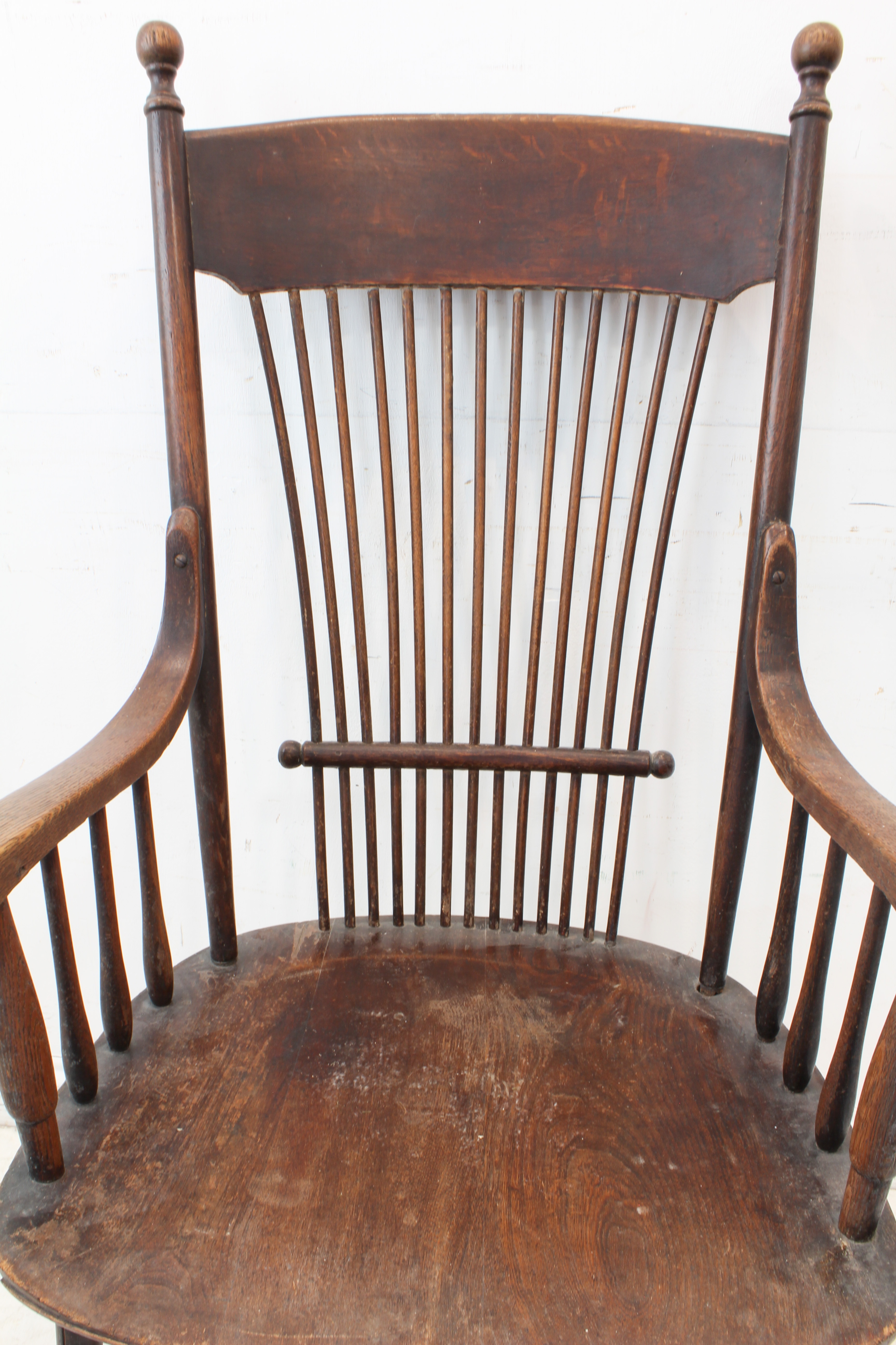 Two pieces: 1. a late 19th century open oak armchair in American style, with concave top rail - Image 13 of 16