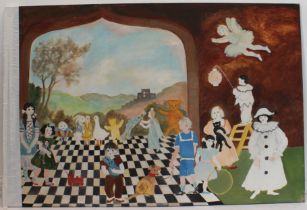 British Contemporary Nursery characters oil on canvas (damage to left side) 101 x 152.5 cm