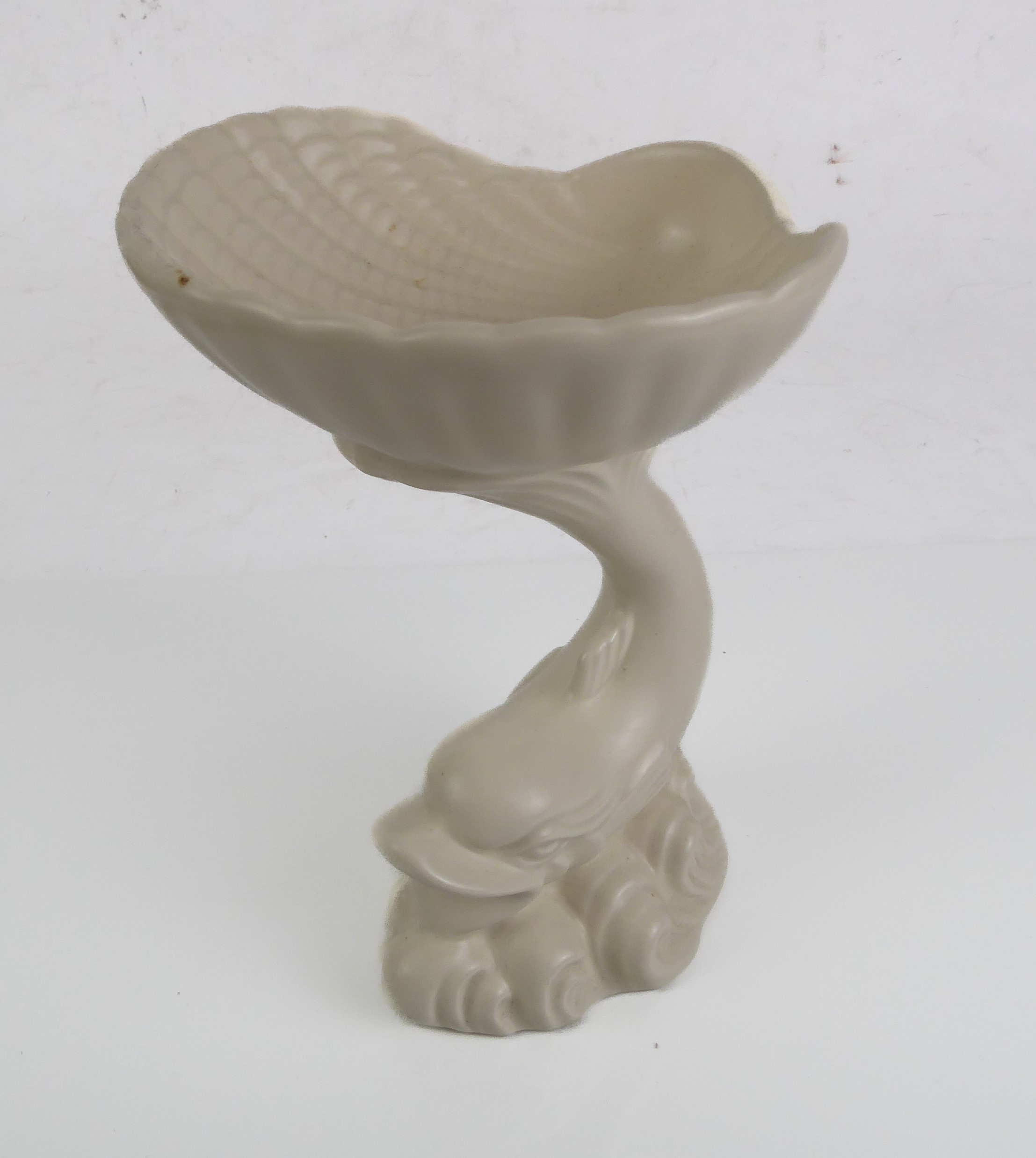 A Wedgwood 18th century style creamware dolphin candle holder - late 20th century, printed and - Image 6 of 7