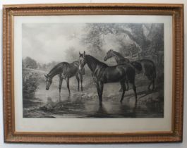 After J.F. Herring Sr. Horses Watering at a Stream photo engraving Frame 89 x 116 cm