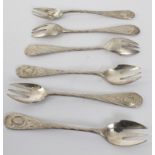 A set of six German silver starter forks - late 19th century, .812 purity marks, with hollow
