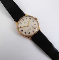 A mid-1940s 18ct gold cased Omega gents manual wind wrist watch - the 35mm Swiss marked snap-front