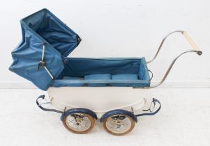 An antique children's pram for restoration: complete with adjustable hood and padded interior and