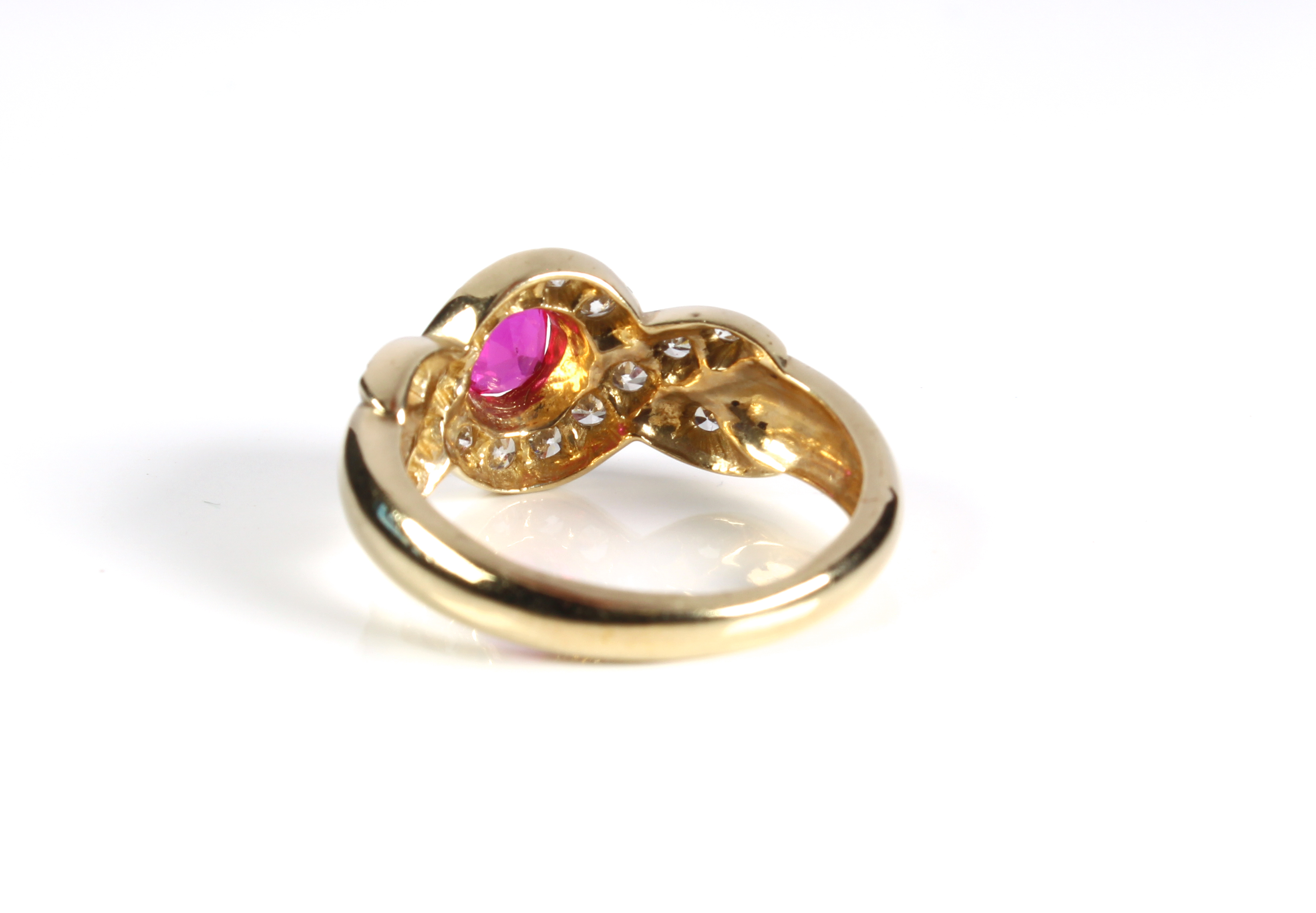 A 9ct yellow gold, pink and clear stone cluster ring - Sheffield hallmarks, with cross over setting, - Image 3 of 4