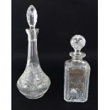 Two cut-glass decanters - comprising a late 20th century square decanter with diamond, printie and