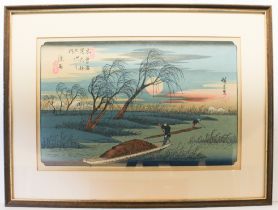 Three Japanese woodblock prints - 20th century after originals by Ando Hiroshige, framed and glazed,