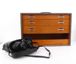 A painted tool chest: three full-width graduated oak drawers and compartment space below (WH 45.5