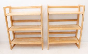 A pair of Crate & Barrel folding beech shelves (WH 71 x 95 cm).