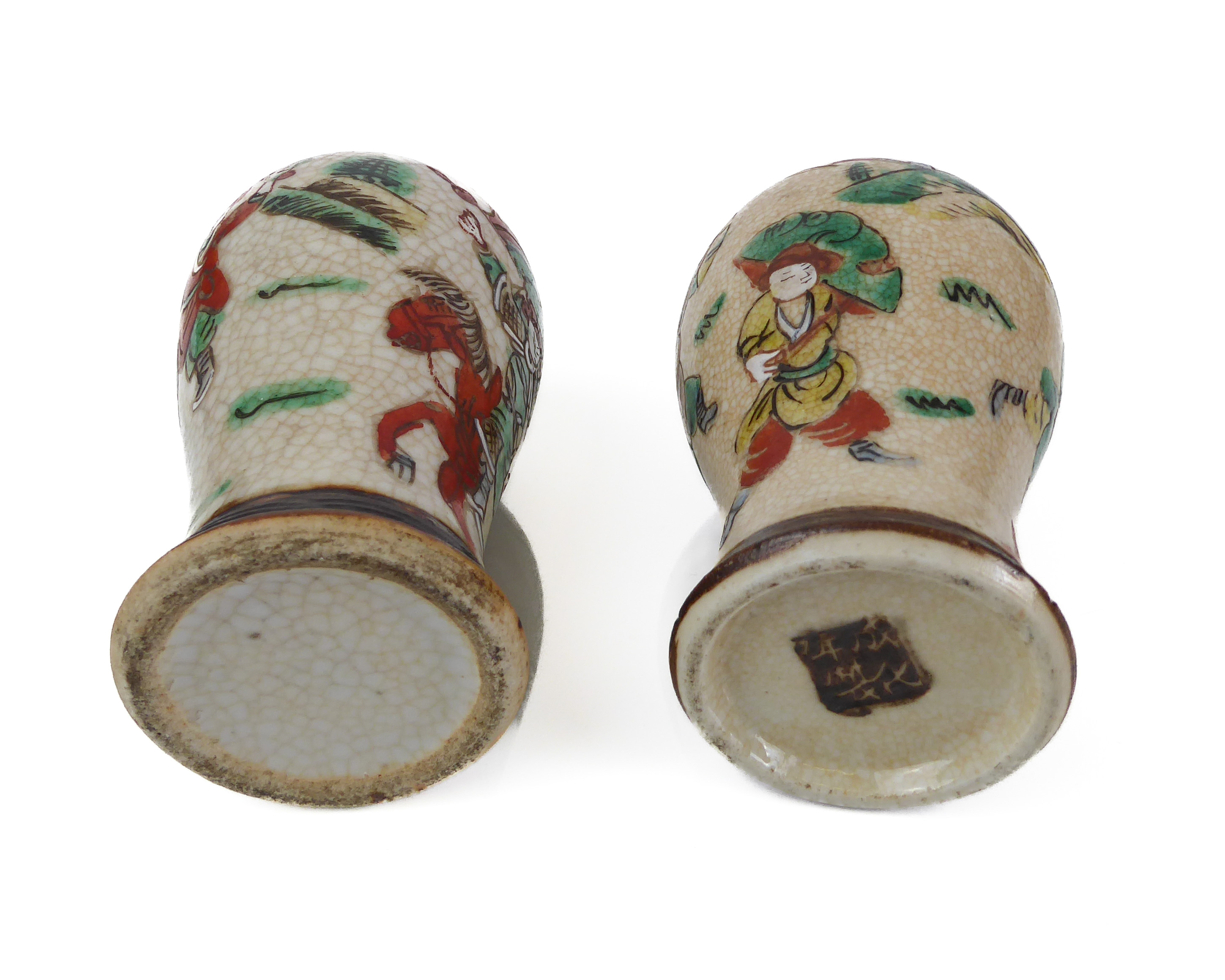 Two small Chinese porcelain crackle glaze baluster vases: 20th century, painted with warriors, one - Image 5 of 10
