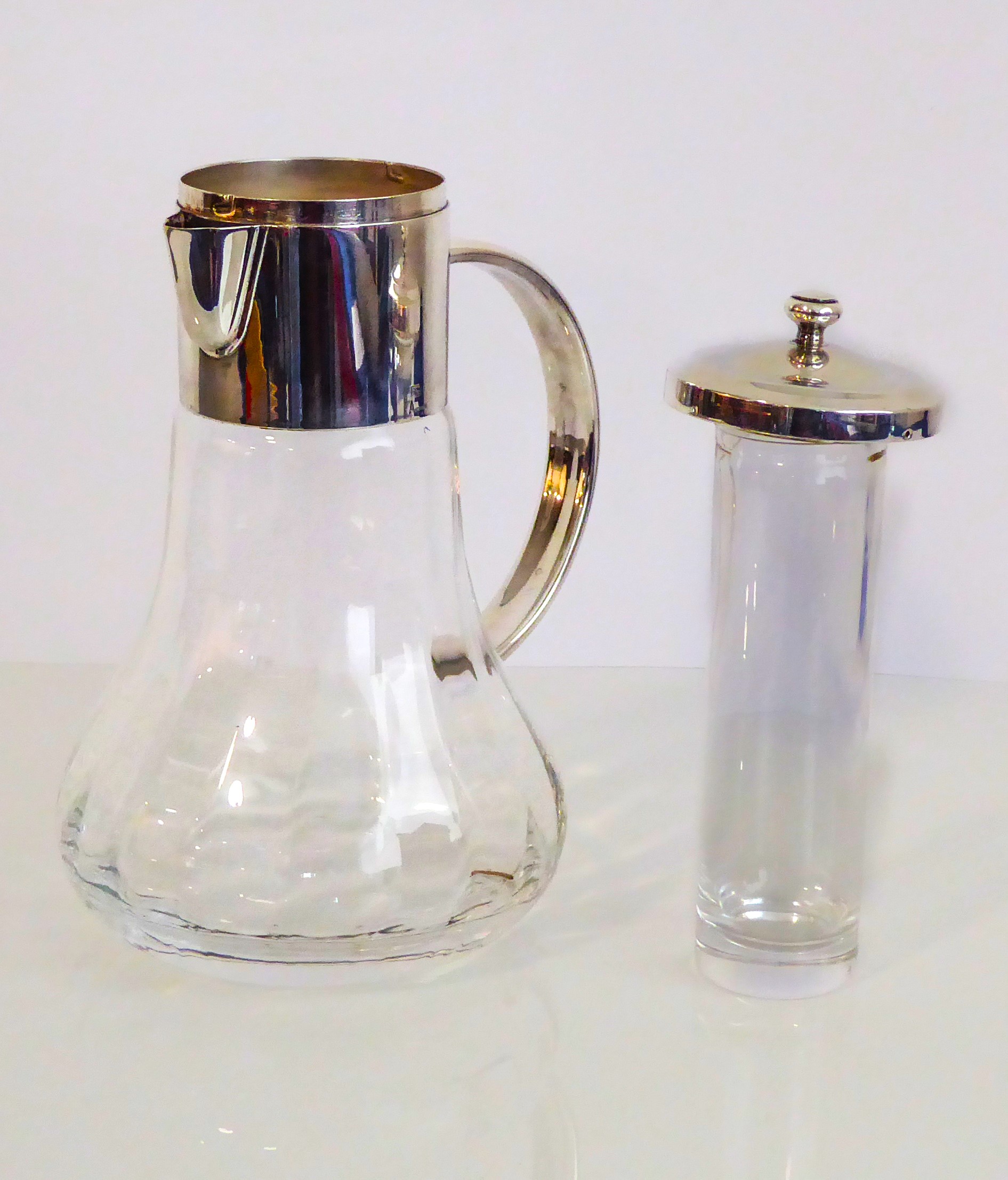 A large silver-plated glass wine jug with interior glass removable ice compartment marked Asprey. - Image 2 of 4