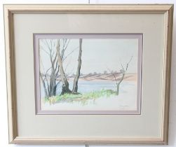 Three pieces: 1. Continental School (mid-20th century) Lake landscape watercolour, indistinctly
