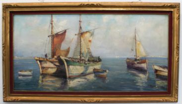 T.L. Novaretti (Italian b. 1903) 'Off Naples' oil on canvas, signed (l.r.) 58 x 188 cm (frame size