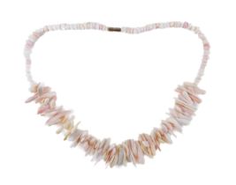 A pale pink coral fringe necklace - with screw clasp, 46cm. long, with presentation box.