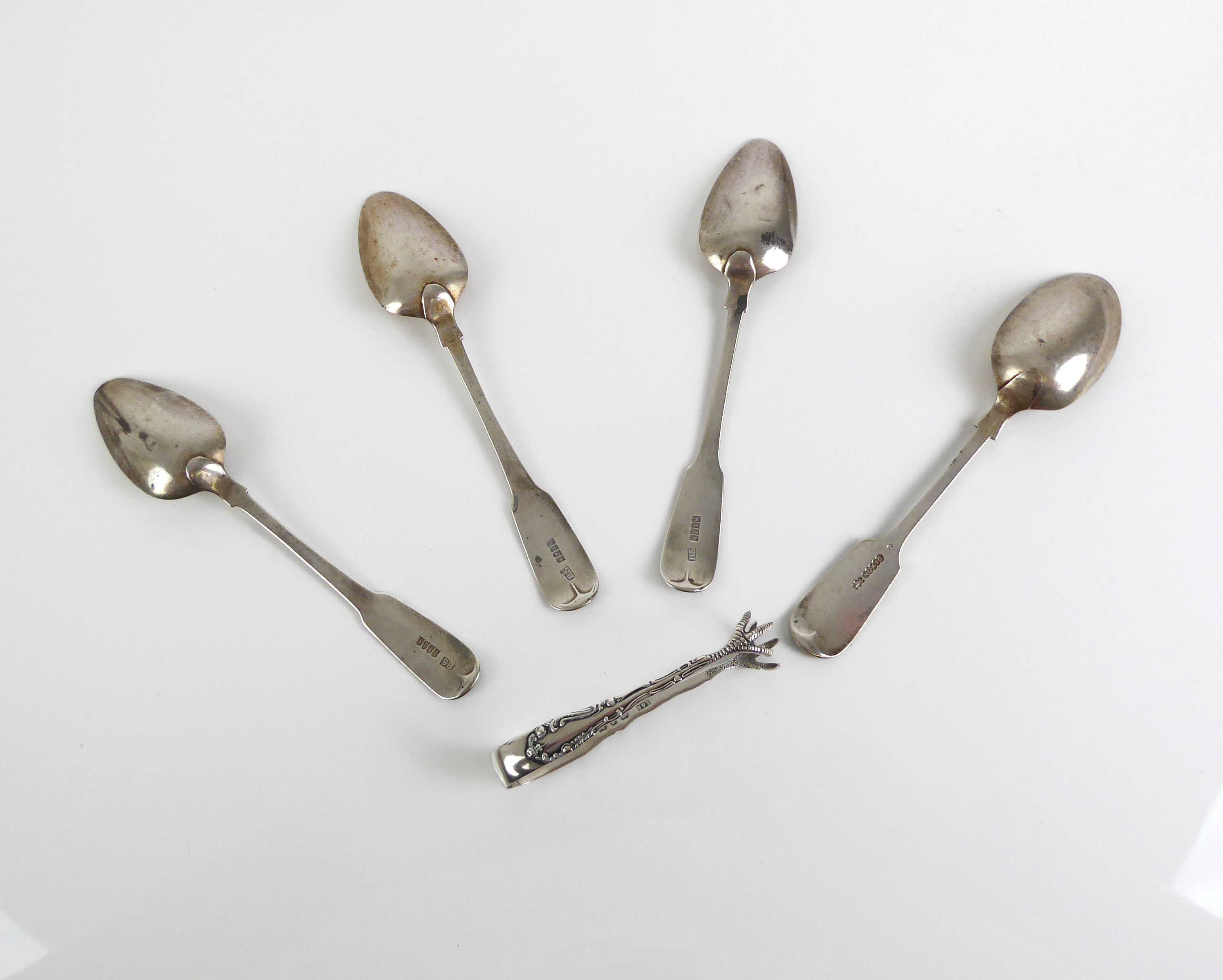 Three hallmarked Irish silver teaspoons in the Fiddle pattern, together with a pair of small - Image 2 of 2