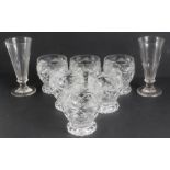 A set of six mid-century cut-glass whisky tumblers - 1950s-60s, with blaze, diamond and strawberry