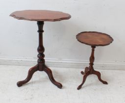 Two occasional tables: 1. A 19th century mahogany tripod table, oval top with serpentine outline,