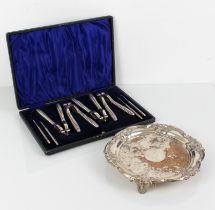 A Victorian silver-plated set of four nutcrackers and picks - in the original case; together with