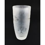 A heavy frosted glass vase with etched decoration of various freshwater and tropical fish (10 cm