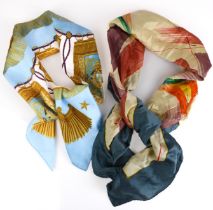 An Hermès of Paris silk scarf - decorated with red and navy blue cord and tassels, pennants and