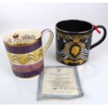 Two large tankards: 1. Wedgwood Golden Jubilee with a design after Eric Ravilious. 2. 25th Royal