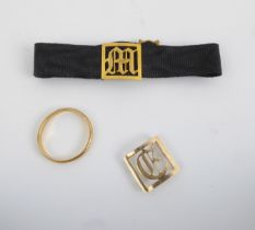 An antique 22ct gold wedding band - marked '22CT', size M½, 2.75g; together with a Victorian black