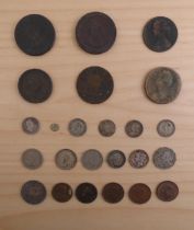 Twenty-four collectable coins including a George III 1797 cartwheel penny, a George III 1799