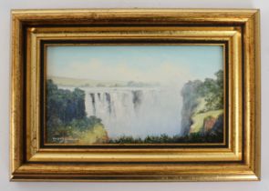 Robert Hughes (British, 1934-2010) 'Victoria Falls' miniature oil on board, signed lower left,