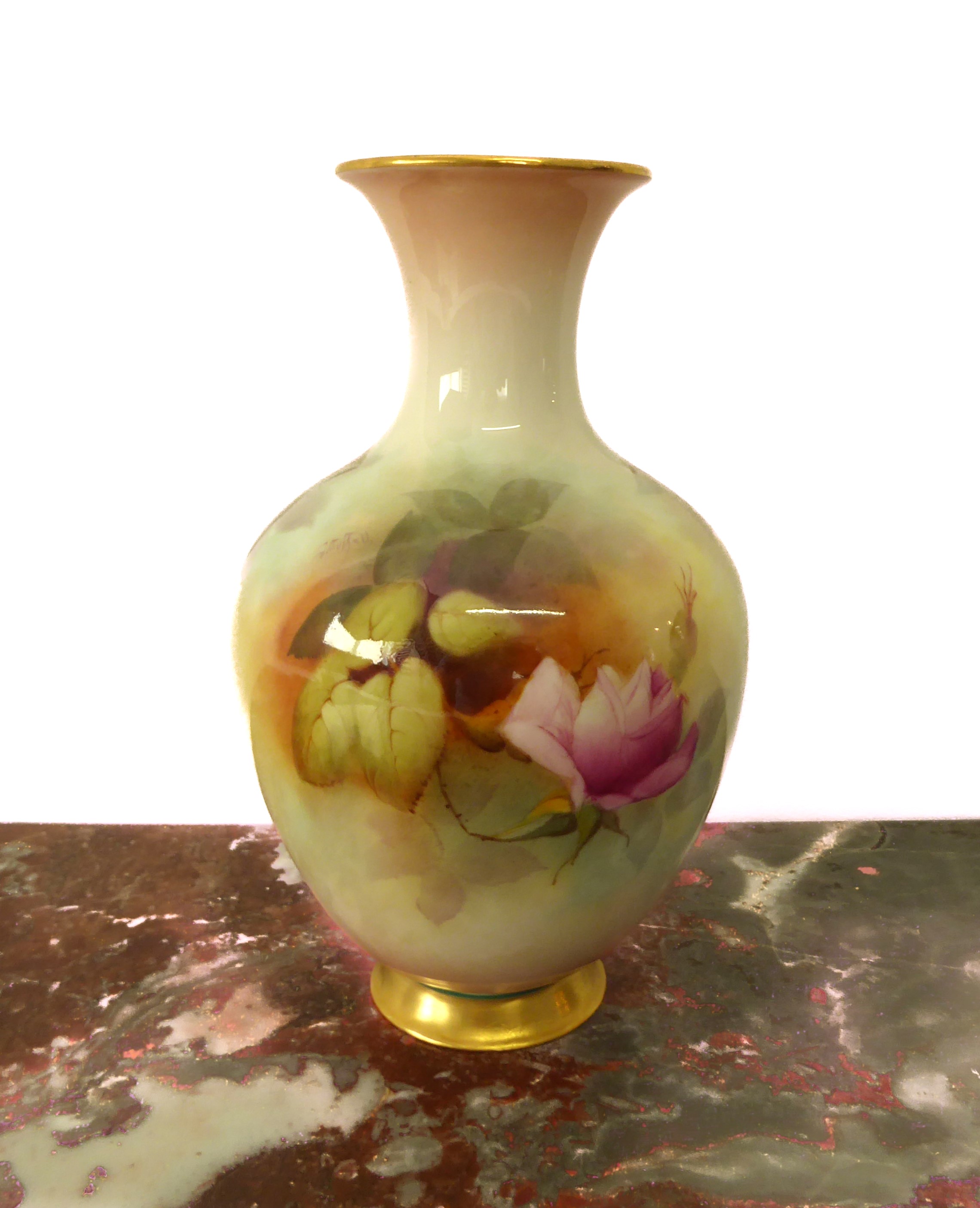 A large Royal Worcester porcelain vase hand painted with roses and signed J Southall dated code - Image 2 of 4