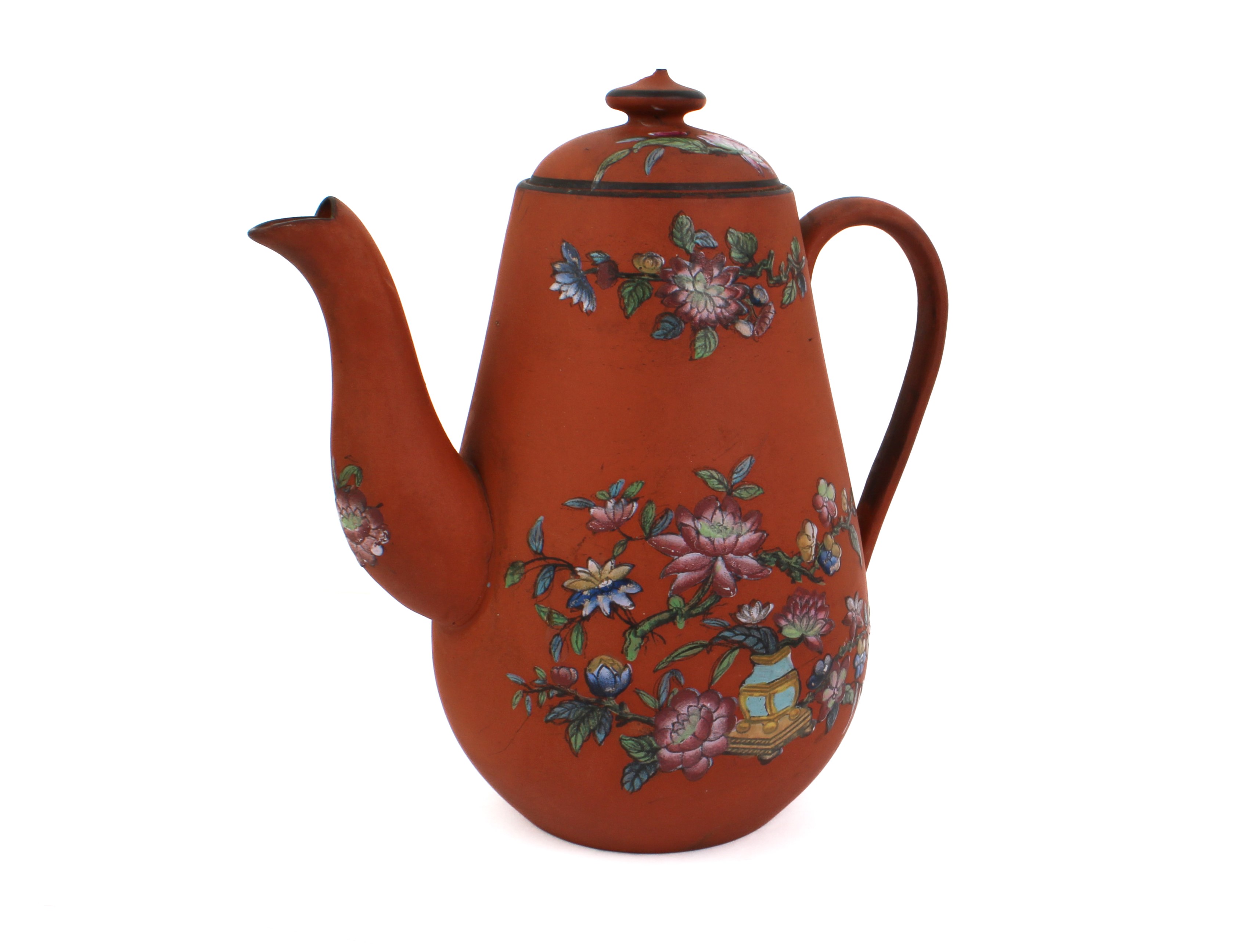 A Chinese Yixing stoneware famille rose enamelled teapot and cover - Qing Dynasty, probably 19th - Image 4 of 9