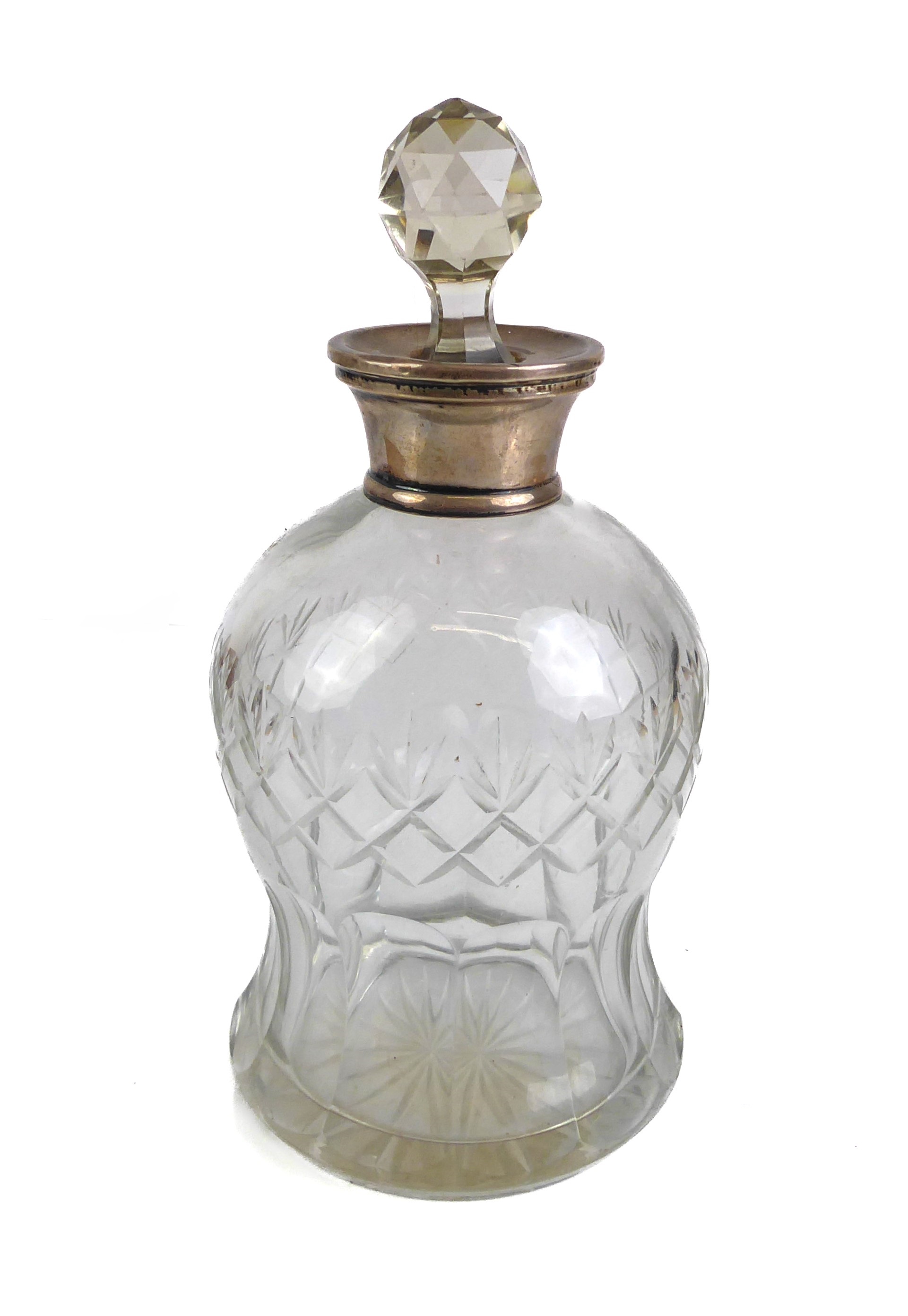 An early 20th century cut-glass ovoid decanter with silver-mounted collar and (probably later) - Image 2 of 3