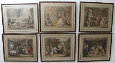 After William Hogarth (1697-1764) 'Marriage a la mode' a set of six coloured prints, in Hogarth