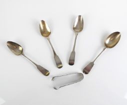 Three hallmarked Irish silver teaspoons in the Fiddle pattern, together with a pair of small
