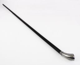 An elegant George V silver-mounted ebonised walking cane - the hoof-shaped handle hallmarked J.