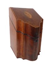 A late-George III Sheraton style inlaid mahogany knife box - the figured mahogany box with inlaid