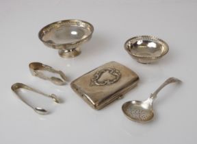 A small group of silver smalls - including a circular, pierced George V bon-bon dish by Walker &